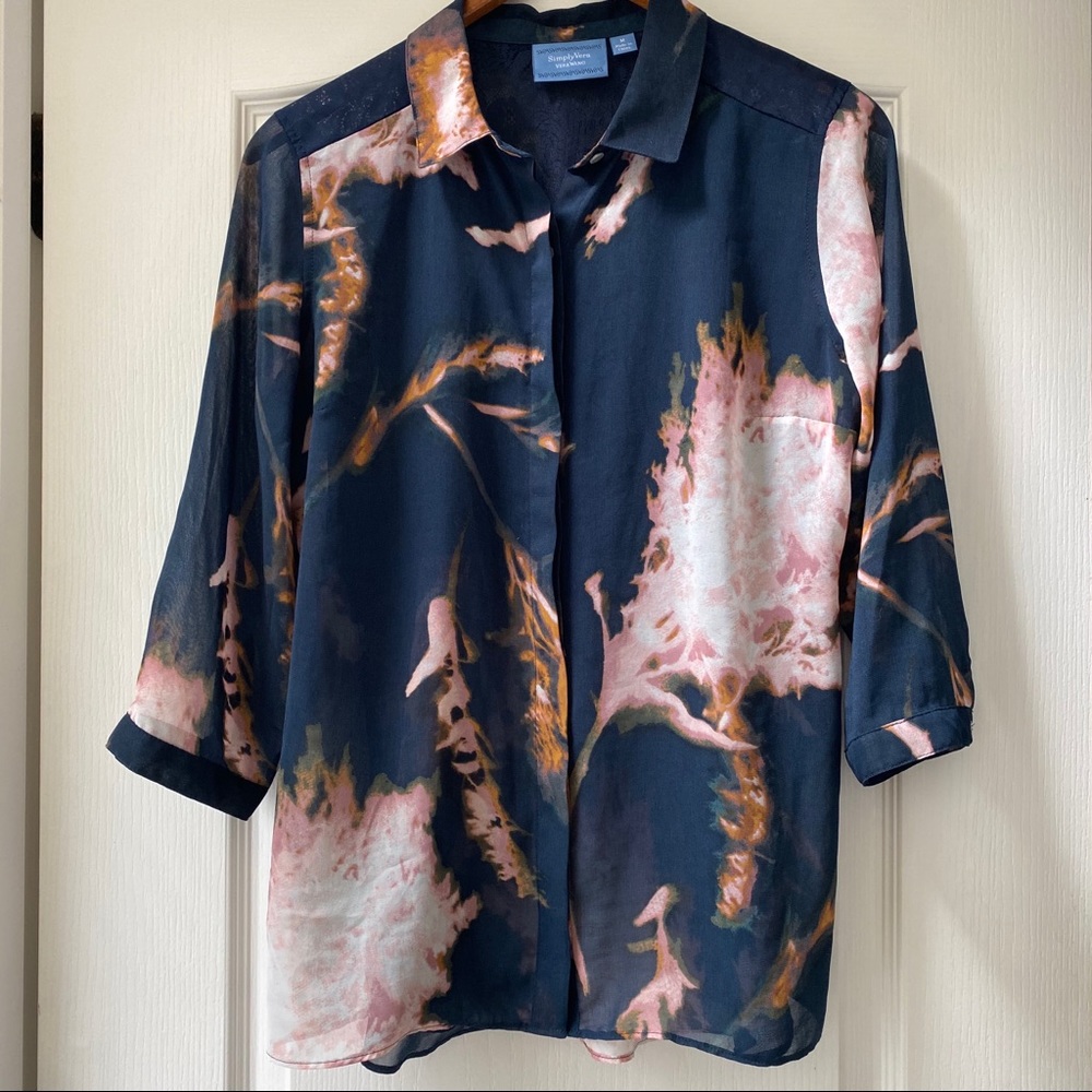 Simply Vera Semi Sheer Floral Button Down Top